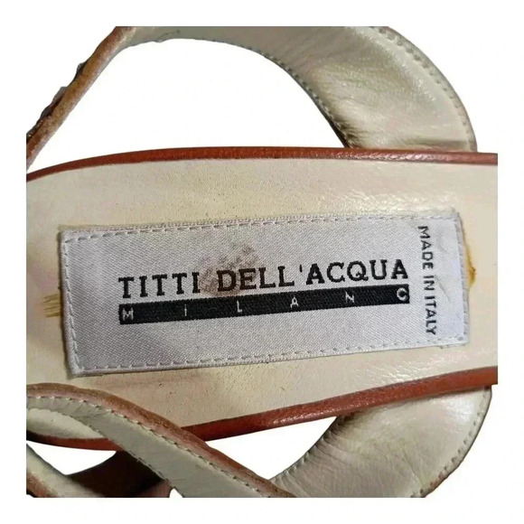 Titti Dellacqua Peep Toe Slingback Sandal Cognac Brown Leather Alligator 8-8.5 - Picture 6 of 8